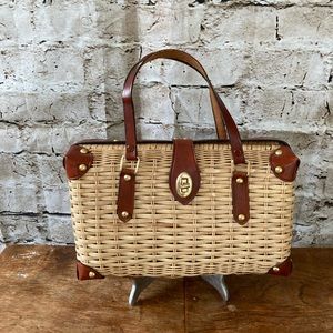 Vintage rattan basket leather weave purse